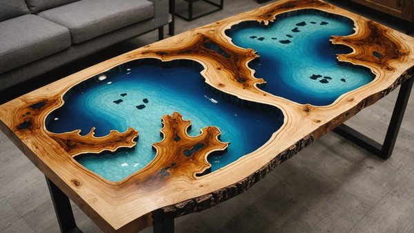 Table rivière en bois et résine époxy : artisanat unique et personnalisable